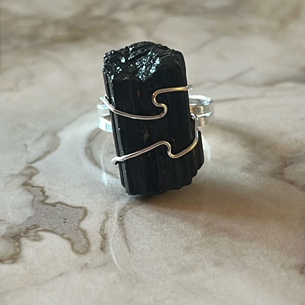 Black Raw Tourmaline Ring